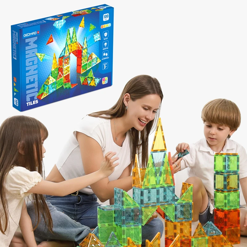 Geomag Magnetic Tiles Gems 100 Pieces, Large Construction Playset, Safe, Creative Play for Boys and Girls Ages 3+
