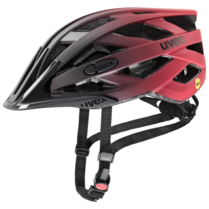 uvex i-vo cc MIPS - lightweight all-round helmet for women and men - MIPS system - expandable with LED light - black-red matt - 56-60 cm