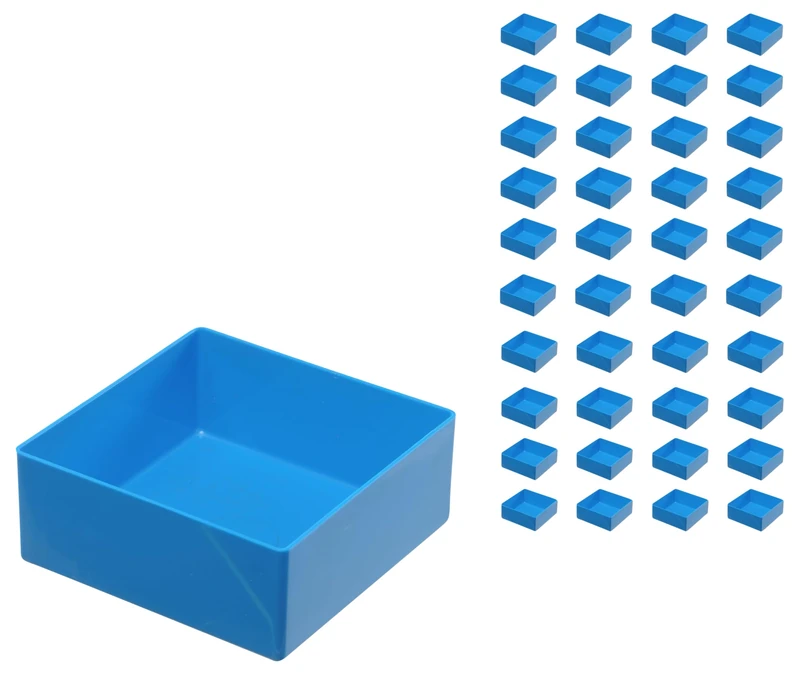 hünersdorff Set of 40 Insert Boxes 108 x 108 x 45 mm (L x W x H) – Insert Box – Set for Individual Equipping of Assortment Boxes, Small Parts Cases, Drawers and Cabinets – Blue