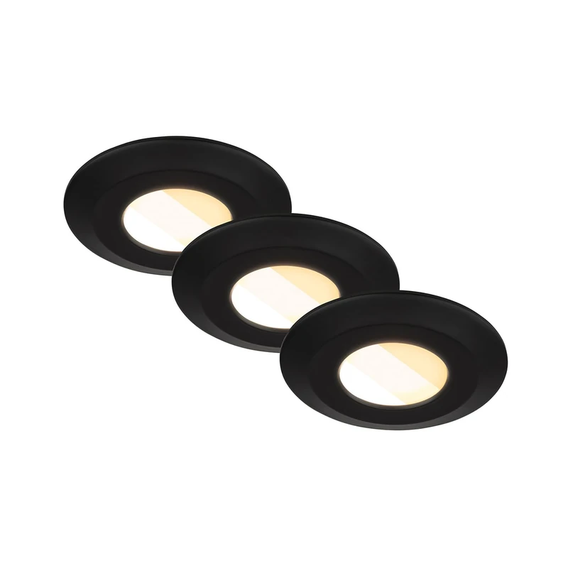 BRILONER - Set of 3 LED recessed Bathroom spotlights 230V housing 50% Recycled, Colour Temperature Change, IP44, Ra90, LED spot, Flat, Ceiling spotlights, recessed Lights, 68mm, 90x30mm (DxH), Black
