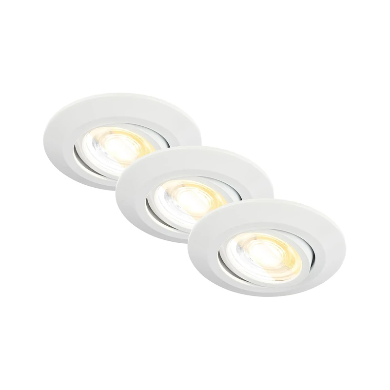 BRILONER - Set of 3 LED recessed spotlights 230V Housing 50% Recycled, Tiltable, Ra90, Colour Temperature Change, LED spot, Flat, Ceiling spotlights, Recessed Lights, 68mm Hole Size, 90x24mm (DxH)