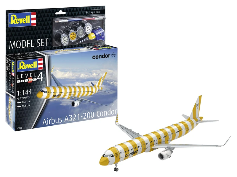 Revell Airbus A321-200 Condor Kit Maquette en Plastique Non construit/Non peint à l'échelle 1/144 avec accessoires