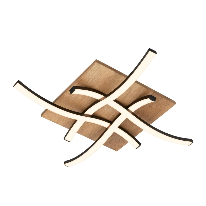 BRILONER - Vintage LED Ceiling lamp with Wave Shape, Warm White Light, Wooden Base, LED Ceiling Light, lamp, Living Room lamp, Bedroom lamp, Kitchen lamp, 47.5x47.5x8.5 cm, Black Wood