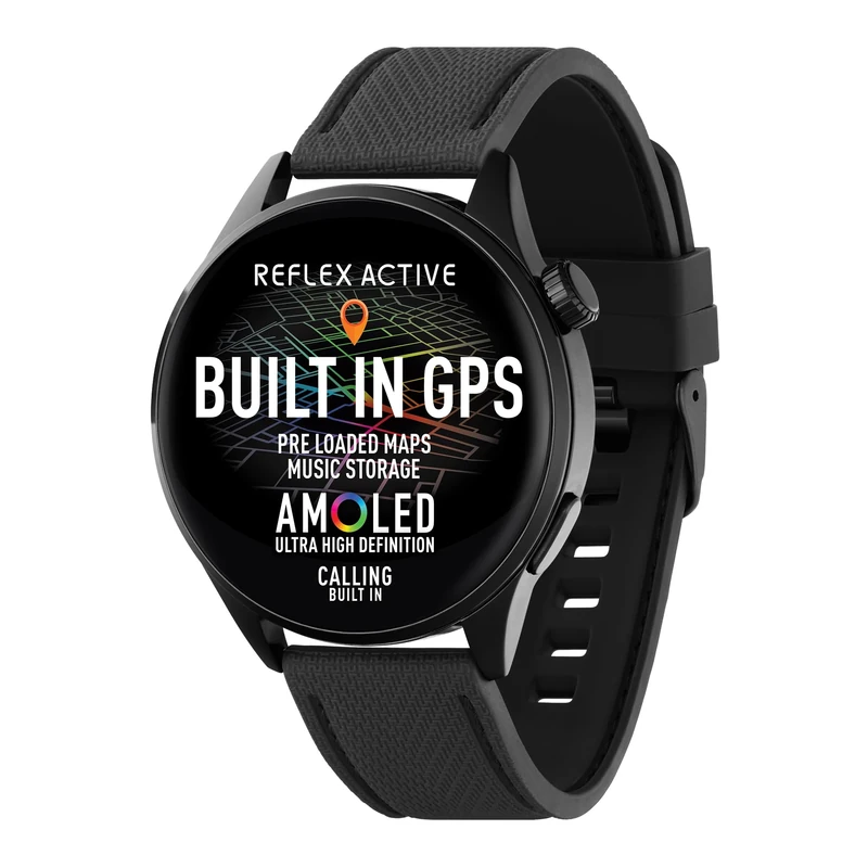 Reflex Active Series 45 Amoled Smart Watch for Men Women with Built-in GPS, Pre Loaded Maps, Make & Receive Calls, Heart Rate, Sports Modes, Sleep Monitor and Black Silicone Strap for IOS Android