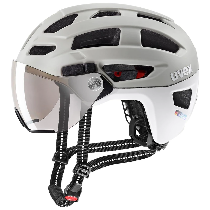 uvex finale visor - safe city helmet for women and men - filter category 1 - includes LED light - sand-white matt - 56-61 cm