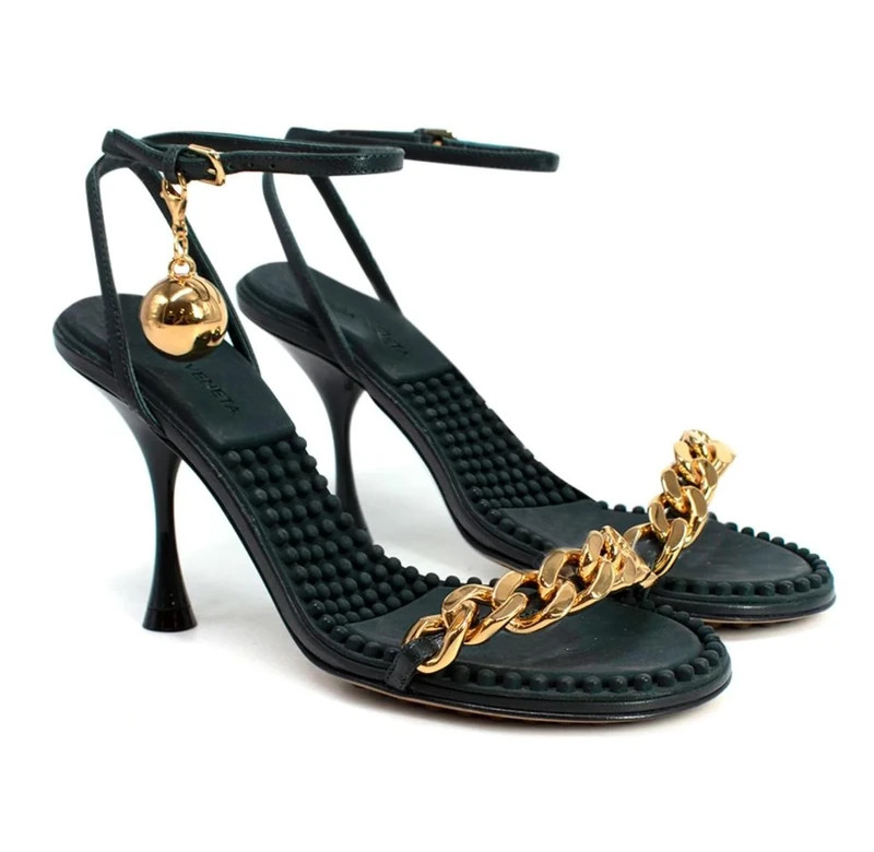 Pre-Loved Leather Sandals with Polka Dot Embellishments