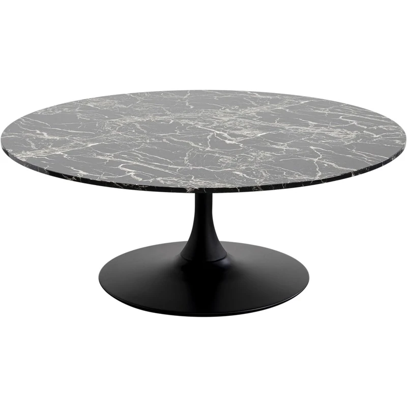 Kare Design Coffee Table Schickeria Marble, Black, Steel Base, Diameter 110cm, Modern, Round Sofa Side Table, Decorative Home Accessories, Room Decor for Living Room
