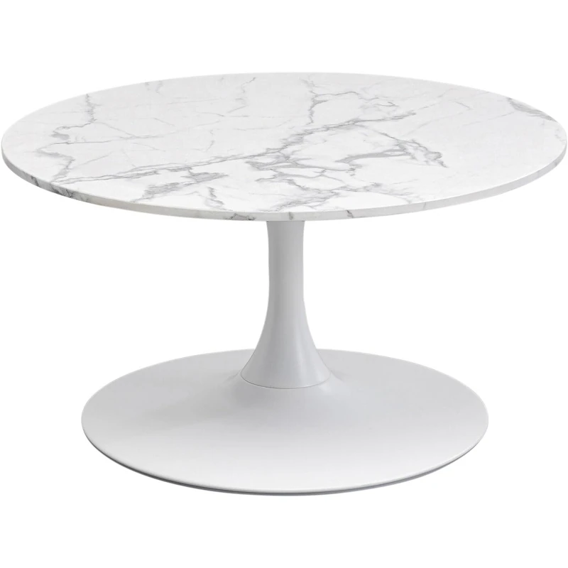 Kare Design Coffee Table Schickeria Marble, White, Steel Base, Diameter 80cm, Modern, Round Sofa Side Table, Decorative Home Accessories, Room Decor for Living Room