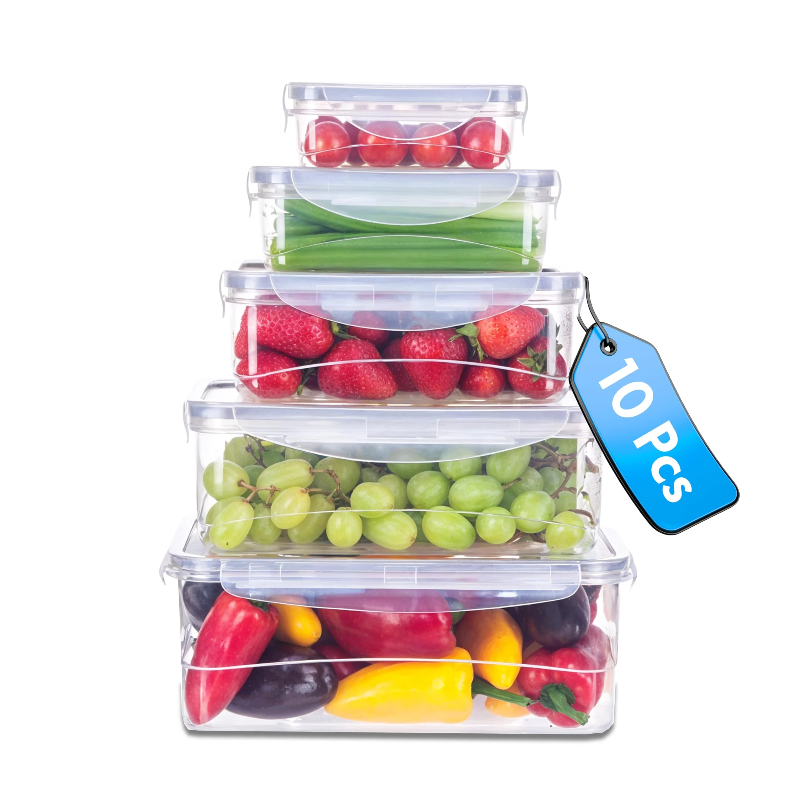 5-Piece BPA-Free Plastic Food Storage Containers with Steam Vent Lid - Microwave & Dishwasher Safe, Freezer Safe, Stackable, Leak-Proof Snap Lock Lids - For Soups, Fruit & Meal Prep (10 Pieces Total)