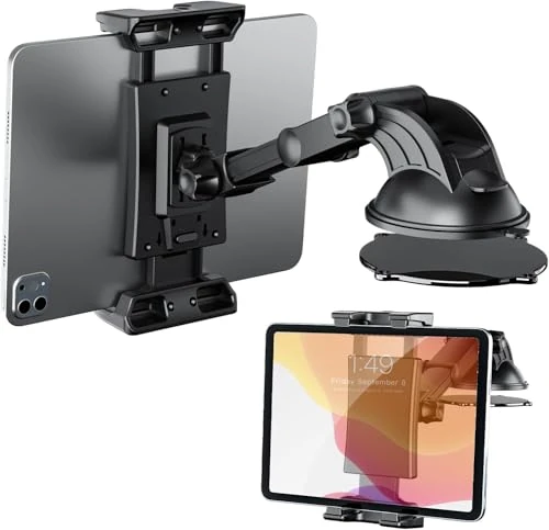 OHLPRO Tablet Holder for Car Suction Mount, Universal Dashboard & Windshield Tablet Mount Holder with TPU Suction Cup Sticky Gel & Pad, Fits for iPad 5"-13" Tablet, 360° Rotatable Ball Head Clamp