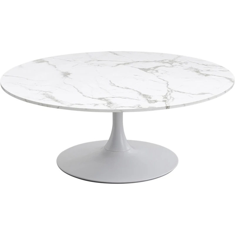 Kare Design Coffee Table Schickeria Marble, White, Steel Base, Diameter 110cm, Modern, Round Sofa Side Table, Decorative Home Accessories, Room Decor for Living Room