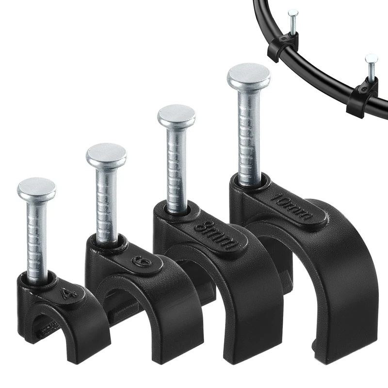 Roxanex 400Pcs 4 Sizes Black Cable Clips, Strong Wall Clips 4mm-10mm for Ethernet & More