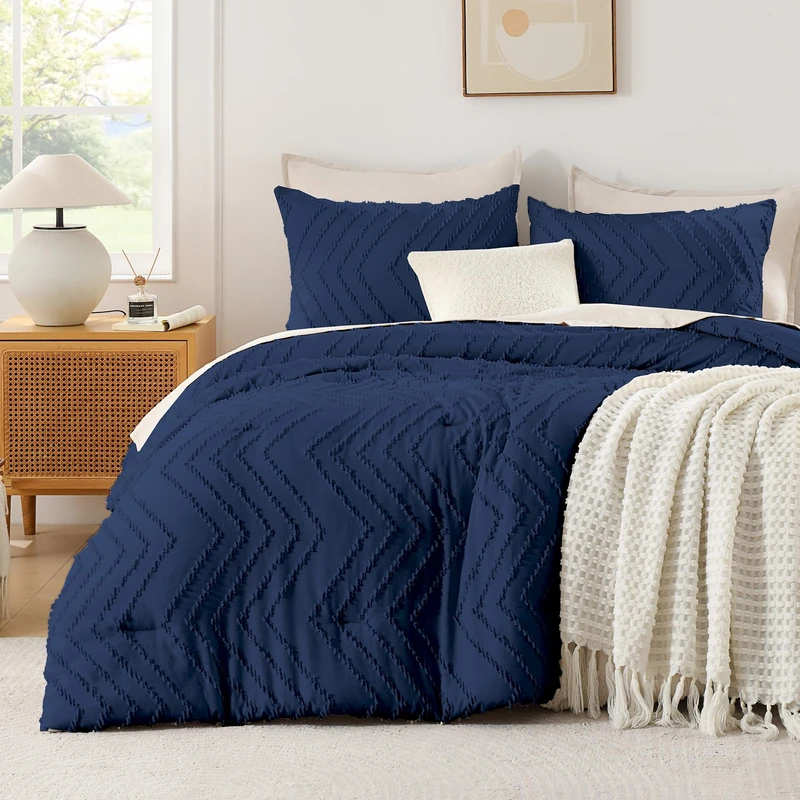 Andency Navy Blue Comforter Set Queen Size, 3 Pieces Boho Bed Set