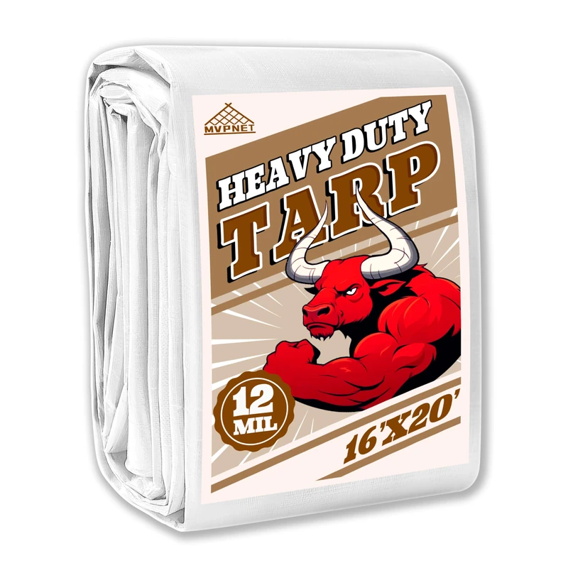 MVPNET 16x20 Feet 12mil Waterproof Tarp Heavy Duty UV Resistant White