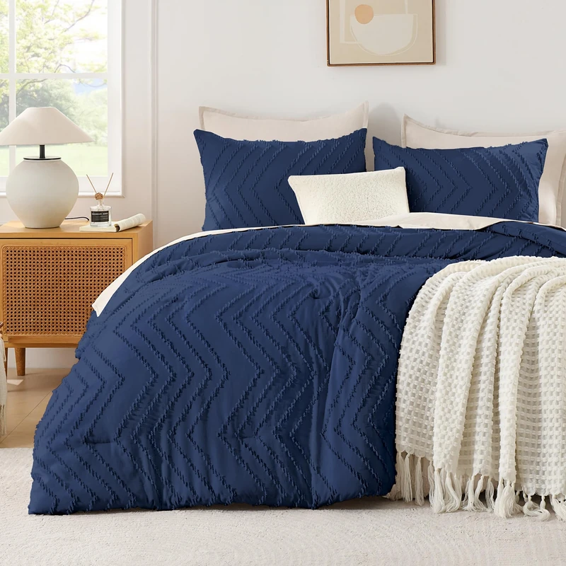 Andency Navy Blue Comforter Set King Size, 3 Pieces Soft Bedding Set