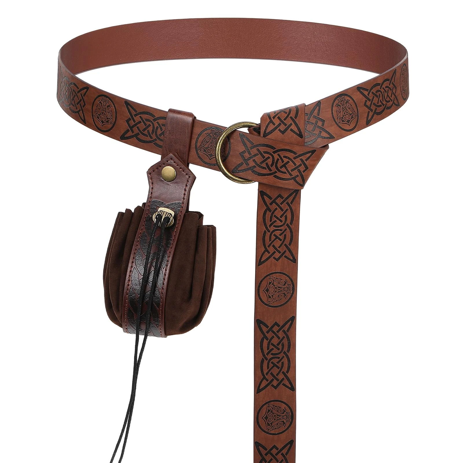 CIATBYYJ 2 Pcs Medieval Viking Belt with Faux Leather Pouch, Vintage Renaissance Belt Pouch, Retro Nordic Portable Bag Renaissance Costume Accessories (Brown)