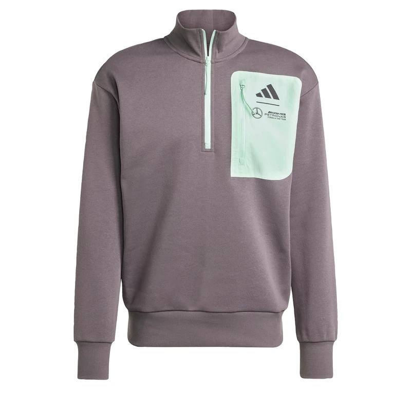 adidas Men's MERCEDES - AMG PETRONAS FORMULA ONE TEAM PREMIUM WOVEN FLEECE TOP MEN, grey strata/frozen green, XS