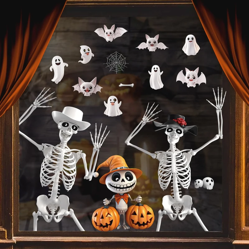 Halloween Window Stickers Large 9 Sheets,DXTXTJ Halloween Window Decorations with Ghost Pumpkin for Halloween Party Indoor Outdoor
