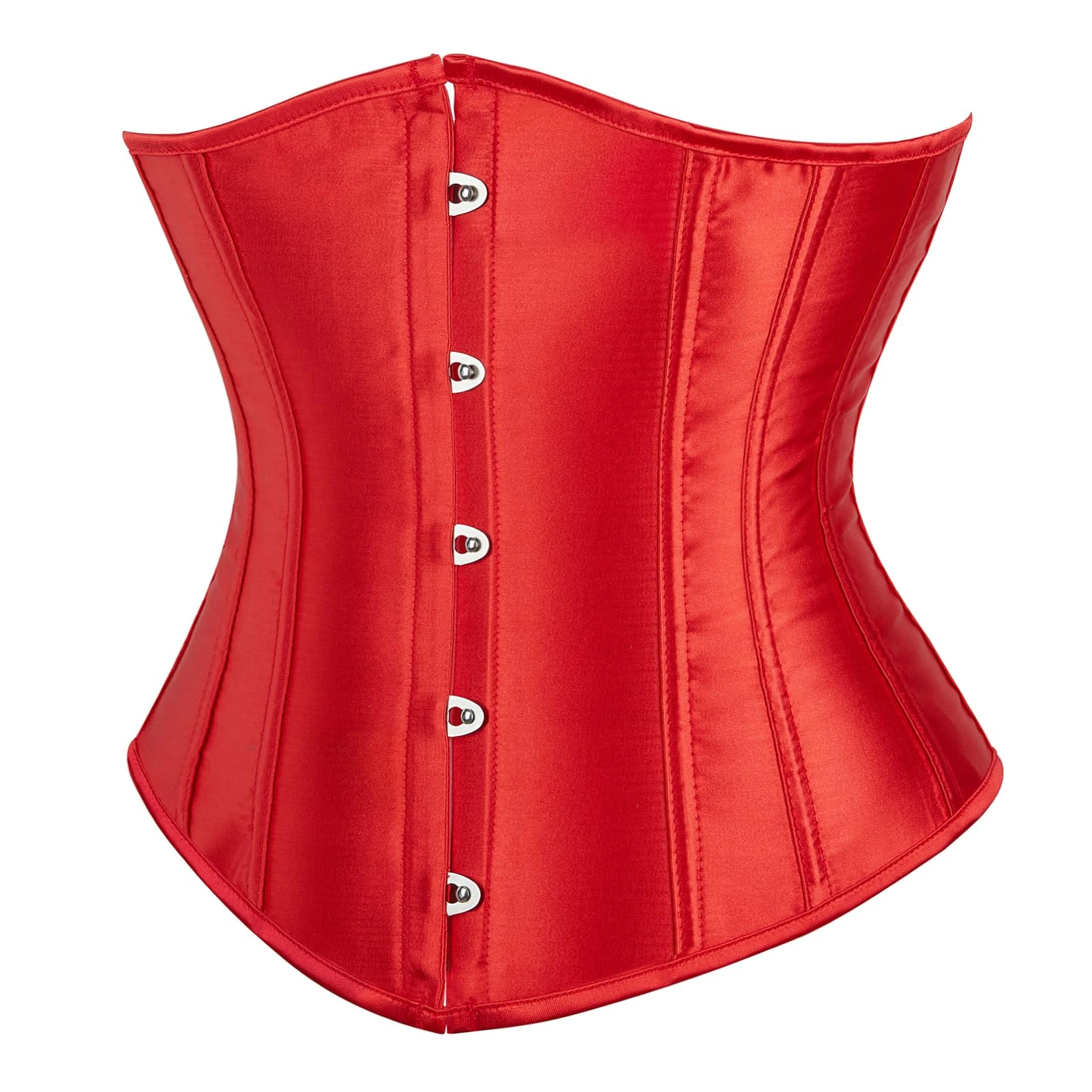 SZIVYSHI Women'S Underbust Satin Lace Up Waist Cincher Corset Shaper Bustier Top Red XS
