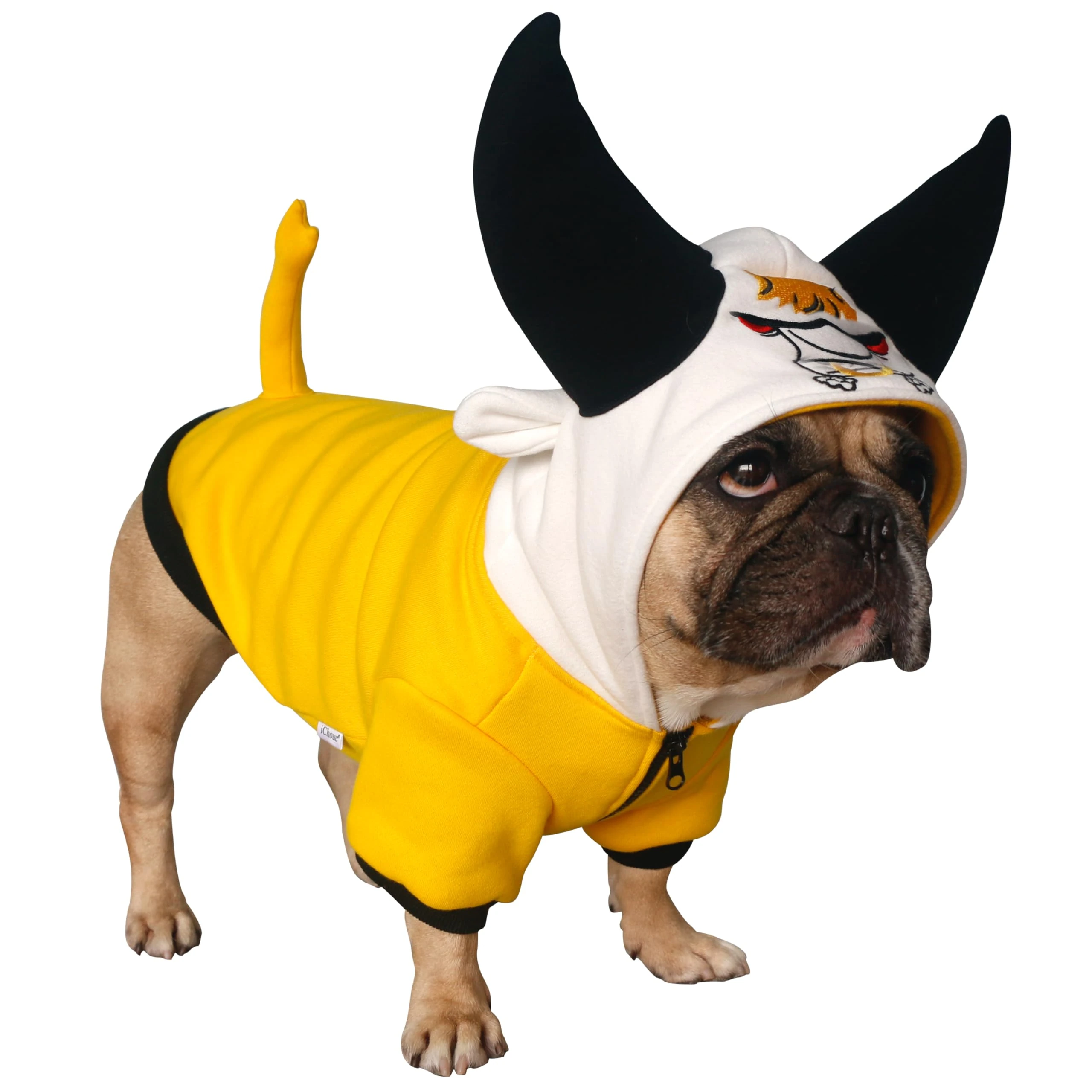 iChoue I am a French Bulldog Huge Horn Buffalo Bull Halloween Costumes Clothes Hoodies Shirts Vest for Small Dogs Cold Weather Winter Coats Frenchie English Pug Pitbull - Yellow Black, Medium