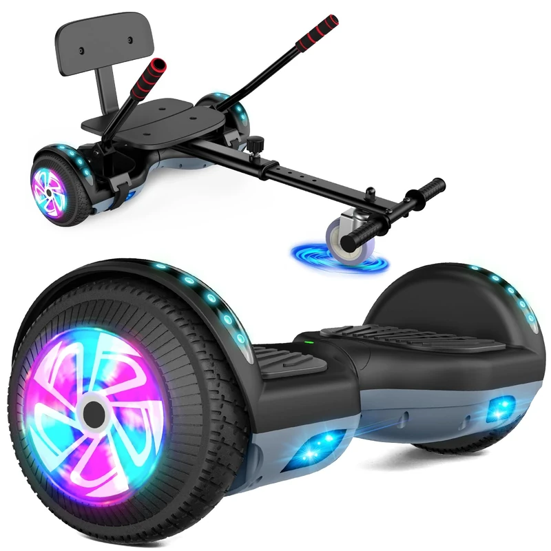6.5” Hoverboard with Hoverkart, Hoverboard with Go kart, Smart Powerful Motor with LED Indicator, Ideal Hover Board for Kids,No Bluetooth