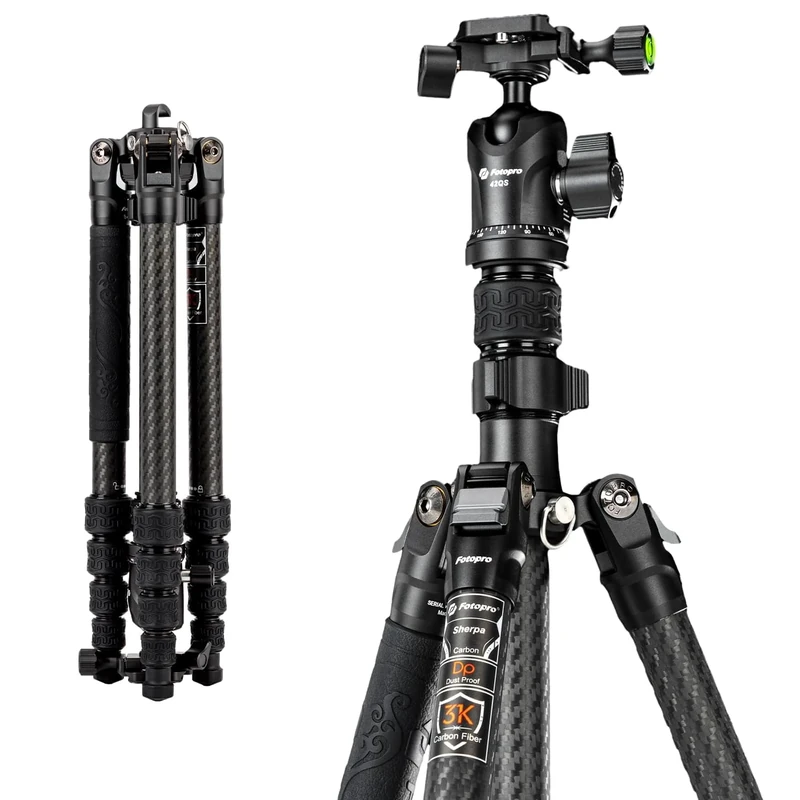 Fotopro 60" Carbon Fiber Tripod, Compact Lightweight Travel Tripod for DSLR Camera, Camera Tripod with Ballhead Quick Release Plate Carry Bag, with Detachable Monopod, Max Load 17.63lb