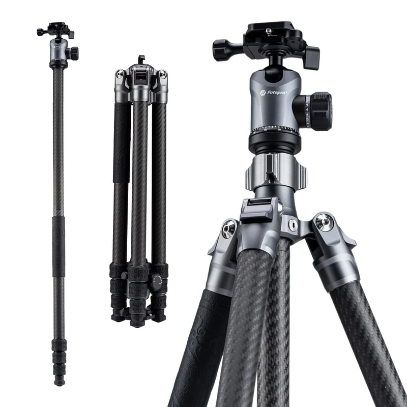 Fotopro Sherpa Plus 64 Inch Camera Tripod, 4 Sections Carbon Fiber Travel Tripod with Ball Head Quick Release Plate, Compatible with DSLR Camera Camcorder, Max Load 22lb Black