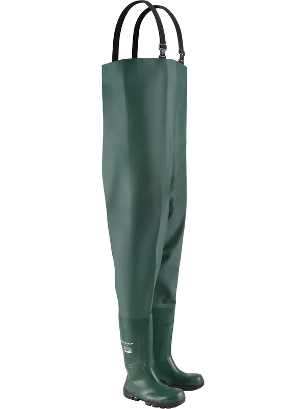 DUNLOP Work-it Full Safety Chest Wader - Unisex, Lightweight and Waterproof, Slip Resistant Work Waders with Steel Toe Cap, PVC, Heritage Green - EU39, UK6
