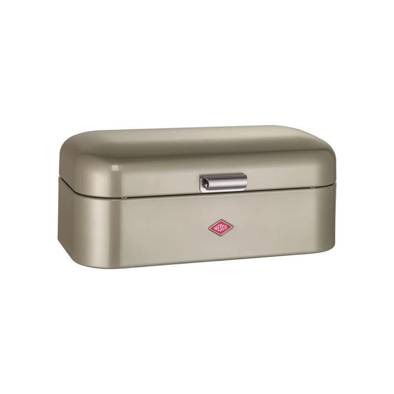 WESCO Grandy Bread Bin in Nickel Silver, Powder-Coated Sheet Steel, Ventilation Holes and Sturdy Handle