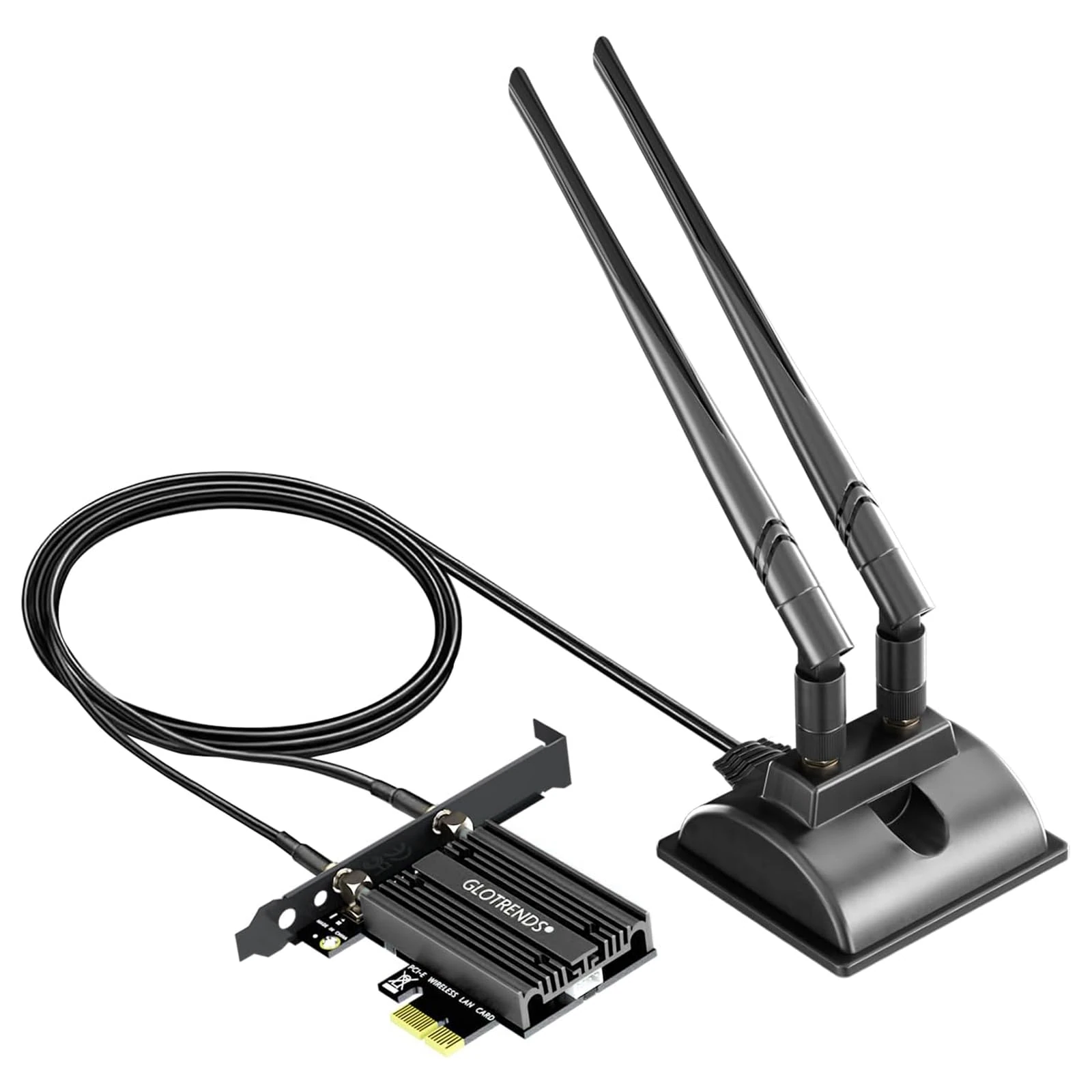 GLOTRENDS WiFi 5 PCIe Card with 2-Meter Extension Antenna for Desktop PC, Intel 7265 Chip, 802.11ac, Bluetooth 4.2, Support Windows 11/10/7/Linux, Support Intel/AMD Motherboard