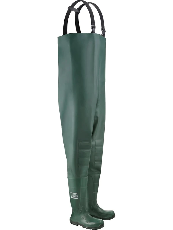 DUNLOP JobGUARD Full Safety Chest Wader - Unisex, Lightweight with Snug-fit, Chemical and Slip Resistant Work Waders, Acifort, Heritage Green - EU44, UK10
