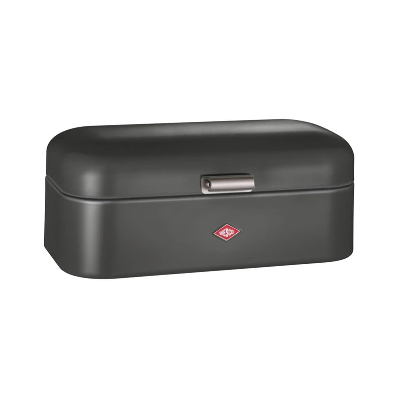 WESCO Grandy bread bin in matt graphite, powder-coated sheet steel, ventilation holes and sturdy handle