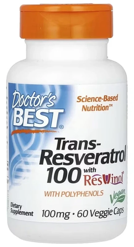 DoctorsBEST Doctor's Best - Trans-Resveratrol with ResVinol | Supports Heart Health and Promotes Anti-ageing - 100mg, 60 vcaps