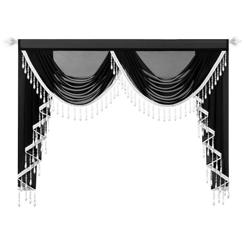 VOGOL Black Sheer Waterfall Valance, 59 Inches Wide Silky Voile Curtain with 2 Elegant Swags, Decorative Window Topper for Living Room, Kitchen, Bay Windows, 1 Panel