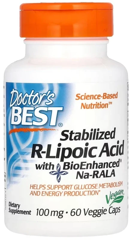 DoctorsBEST Doctor's Best - Stabilised R-Lipoic Acid (BioEnhanced Na-RALA) | Support for Energy Balance and Cellular Health - 60 Capsules