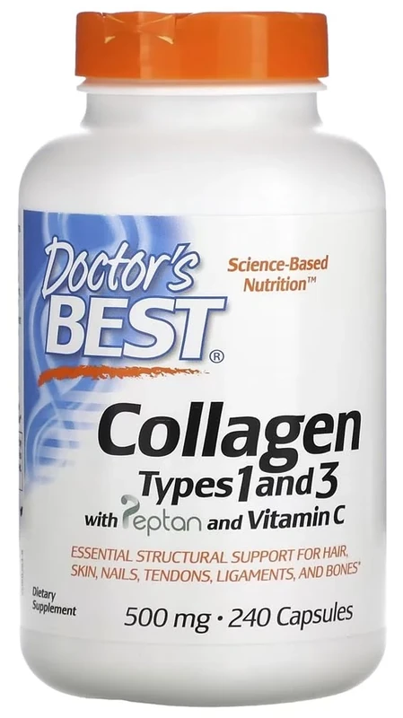 DoctorsBEST Doctor's Best - Collagen Types 1 and 3 with Peptan and Vitamin C | Supports Hair, Nails and Joints - 180 Tablets