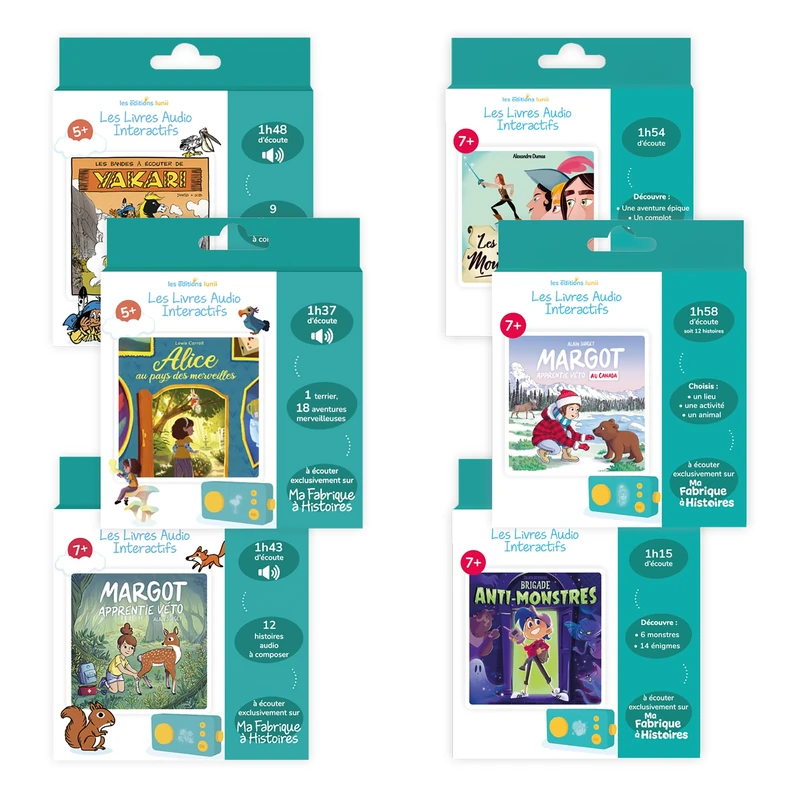 Lunii – Pack 6 Interactive Audiobooks for Children from 5 to 7 Years Old – Listen on the Interactive Storyteller Ma Fabrique à Histoires – 8h05 listening - Storybox