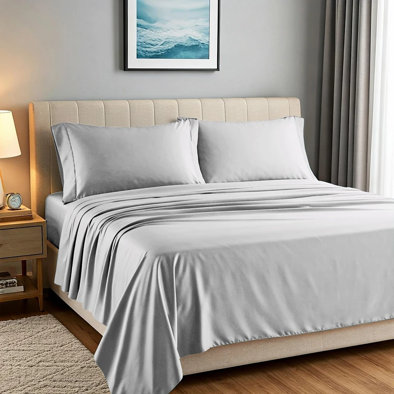 Carressa Linen 100% Egyptian Cotton King Size Sheets Set - Luxury 1500 Thread Count Egyptian Cotton Sheets King Size (4 PC, Light Grey), 17" Deep Pocket, Silky Soft, Cooling Sateen Hotel Bedding