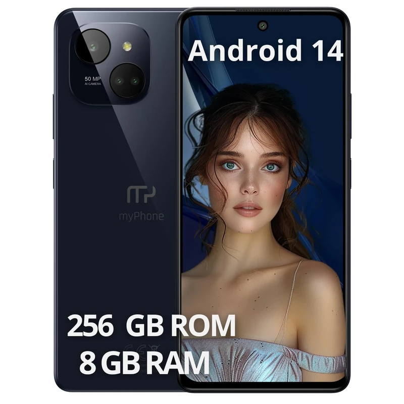 Limited Slim and Elegant Smartphone NFC Function without Contract myPhone N23 Plus 5G Midnight Blue + Battery 5000 mAh Camera 50 mpx, FHD+ Display 256 GB, up to 16 GB RAM Android 14. 6'78 Inch