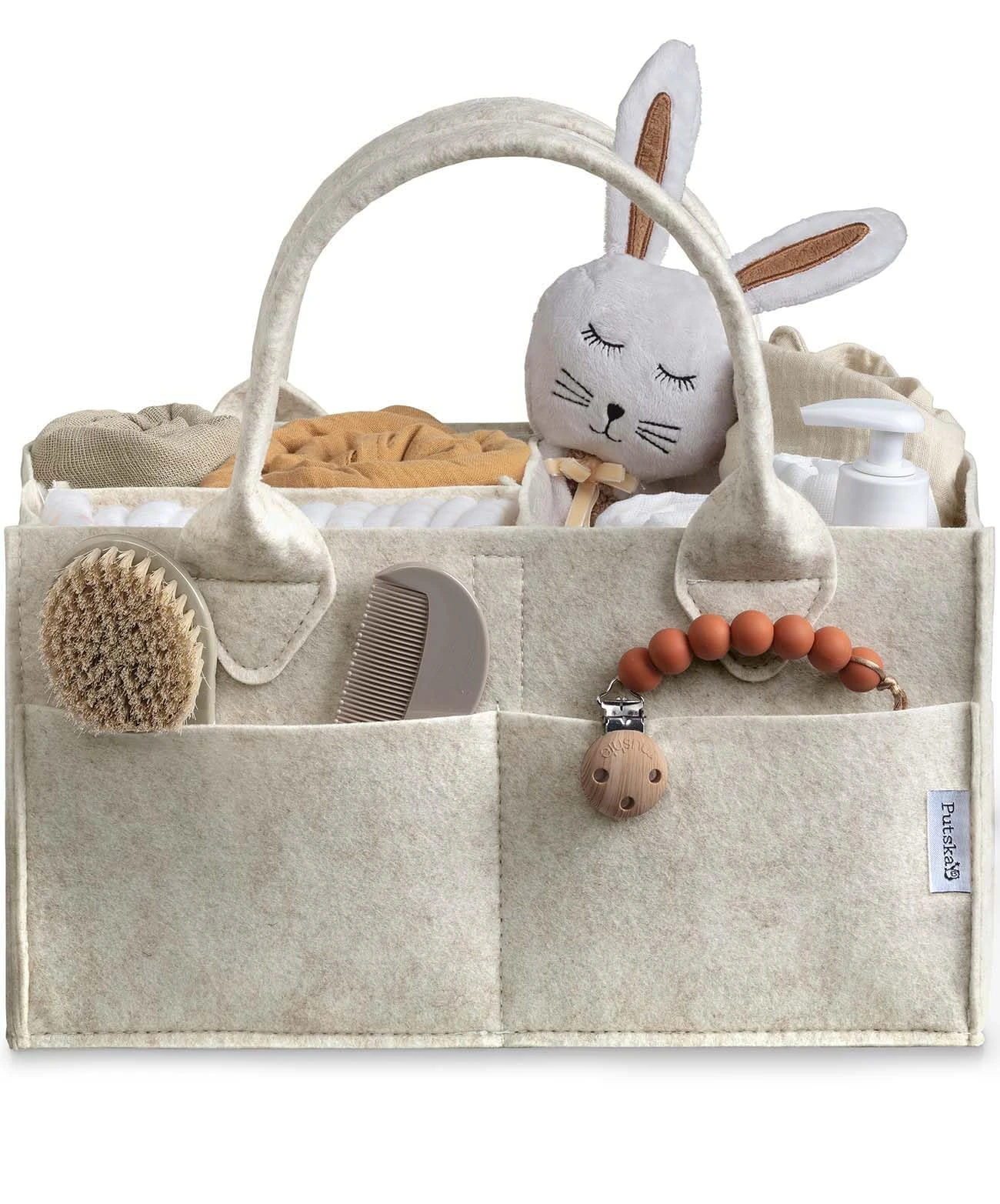 PUTSKA Baby Nappy Caddy Organizer - Nursery Storage Basket for Nappy Station, Baby Basket Shower Gift List and Registry Must-Have, Newborn Essentials, Nursery Decor for Boy or Girl-White,Extra Large