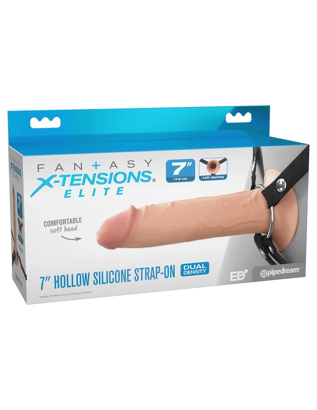 Pipedream Fantasy X-tensions Elite 7" Silicone Hollow Strap-on - Dual Density Light 19.1 cm