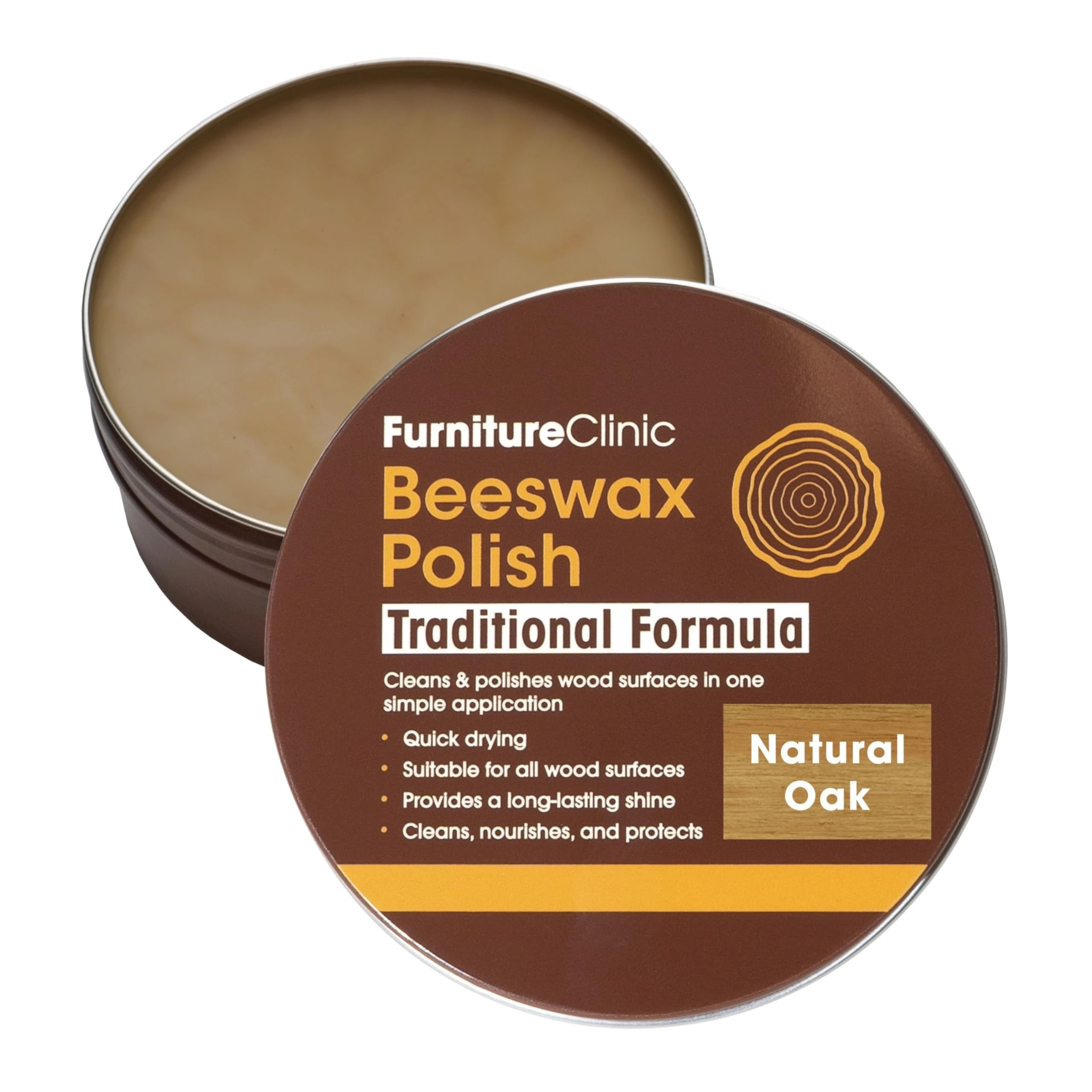 Furniture Clinic Natural Oak Coloured Beeswax Polish for Wood & Furniture - 200ml – (Package may vary)