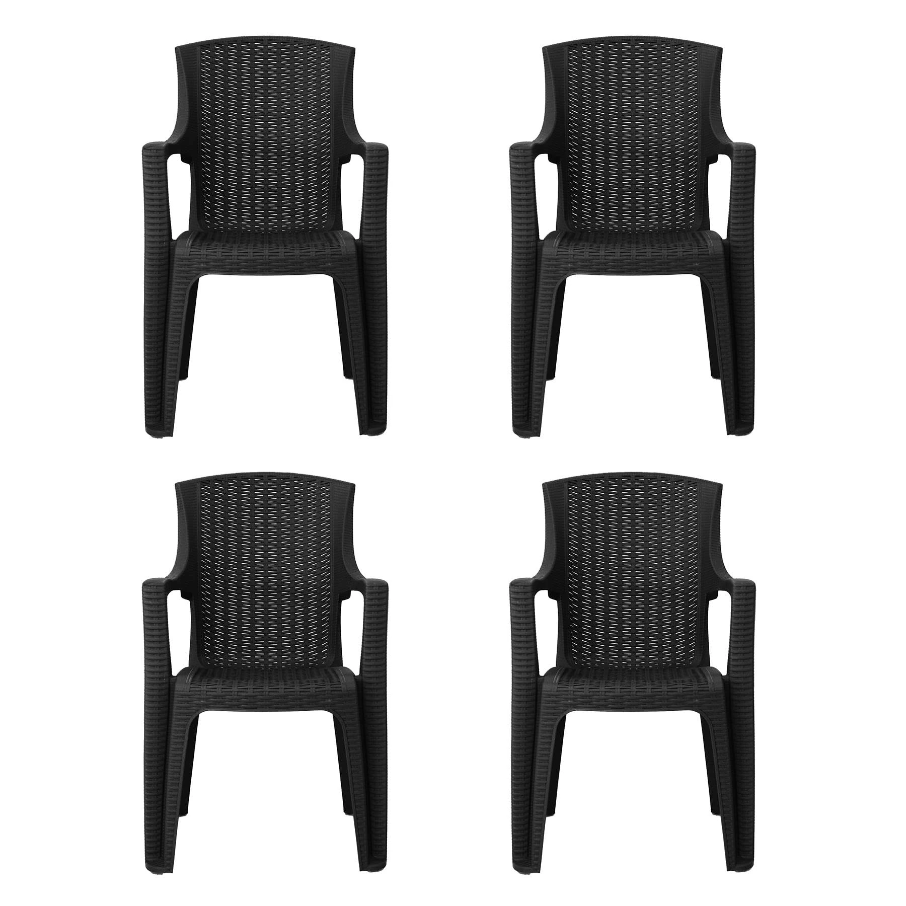 simpa Stackable High Back Plastic Rattan Effect Garden Chairs - Graphite Set of 4