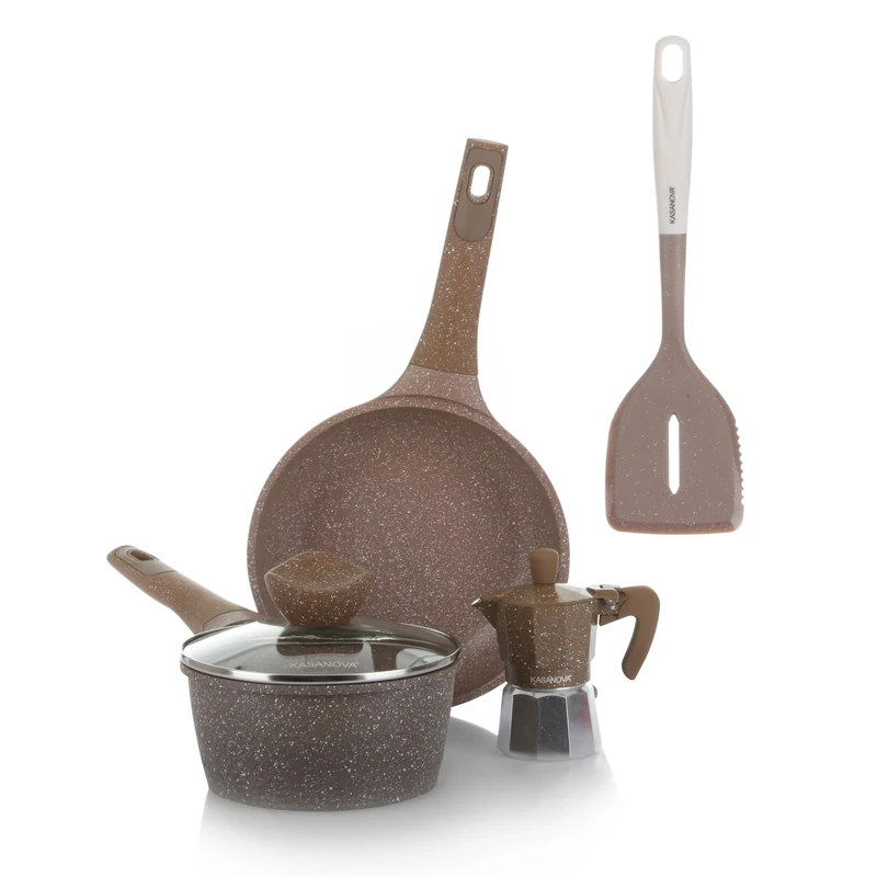 KASANOVA Non-Stick pan Set 0 Fats - cookware for Induction and Any hob, Always with Non-Stick Coating (4 Pieces)