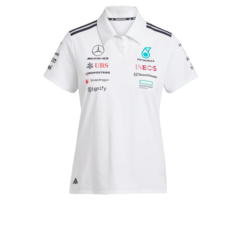 adidas Women's Mercedes - AMG Petronas Formula ONE Team Team Polo White Women, White Melange/Black, XXL