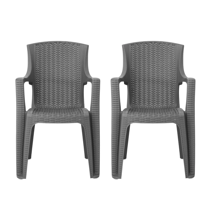 simpa Stackable High Back Plastic Rattan Effect Garden Chairs - Grey Set of 2