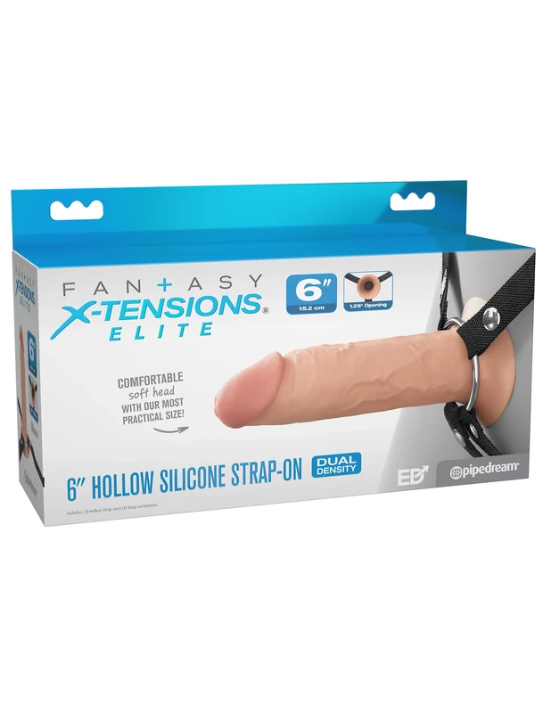 Pipedream Fantasy X-tensions Elite 6" Silicone Hollow Strap-on - Dual Density Light 16.5 cm