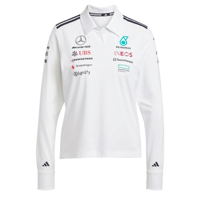 adidas Women's Mercedes - AMG Petronas Formula ONE Team Team Polo Long Sleeve Women, White/Black, XL