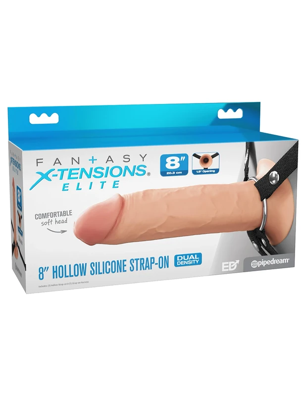 Pipedream Fantasy X-tensions Elite 8" Silicone Hollow Strap-on - Dual Density Light 21.6 cm