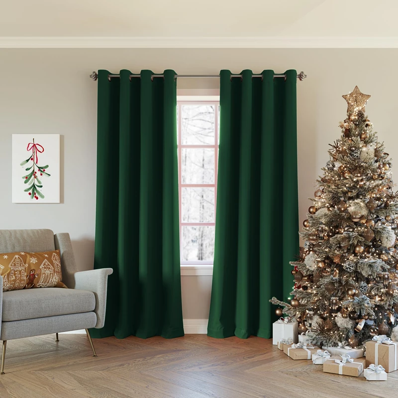 Sun Zero Nordic 2-Pack Theater Grade Noise Reducing Extreme 100% Blackout Grommet Curtain Panel Pair, 52" x 84", Evergreen